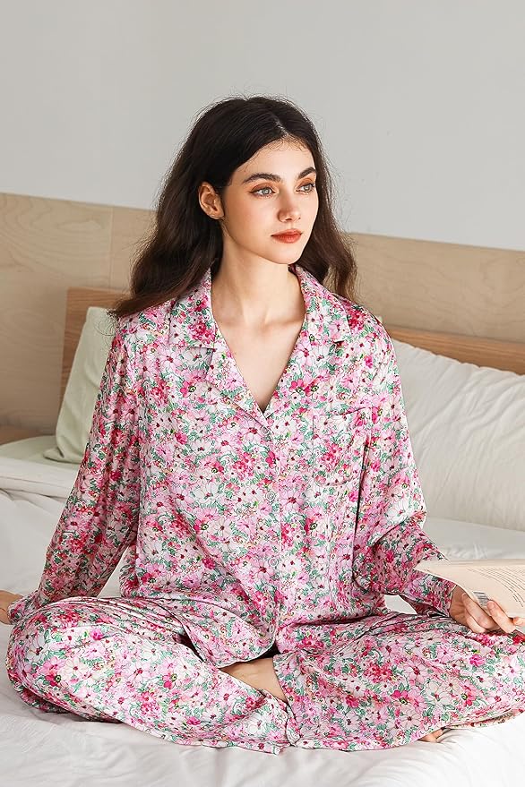 Satin Pajama Set - Long Sleeve - 2 Piece