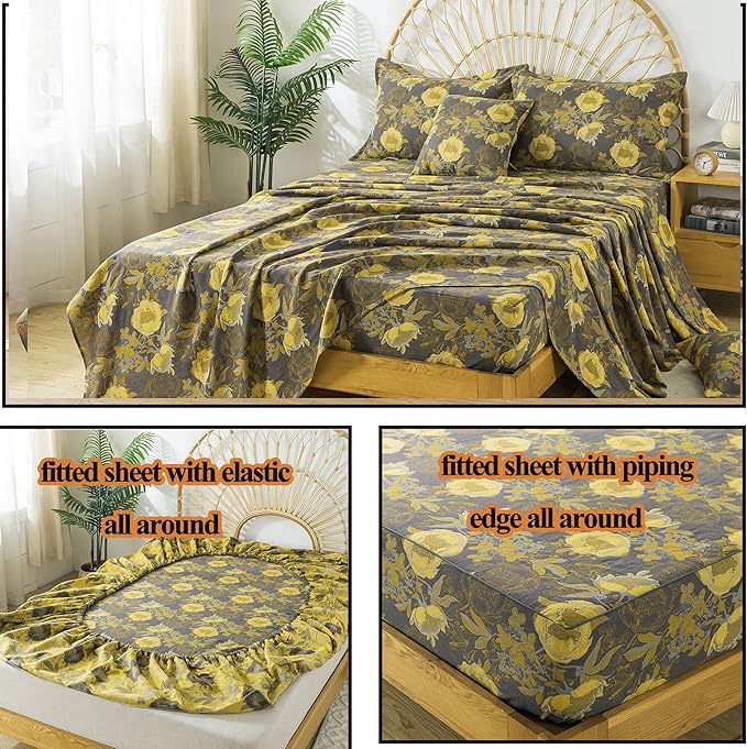 100% Cotton Bed Sheet Set - King - 4 Piece