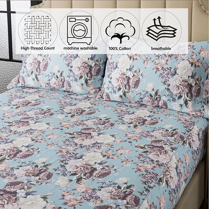 100% Cotton Bed Sheet Set - Full - 4 Piece