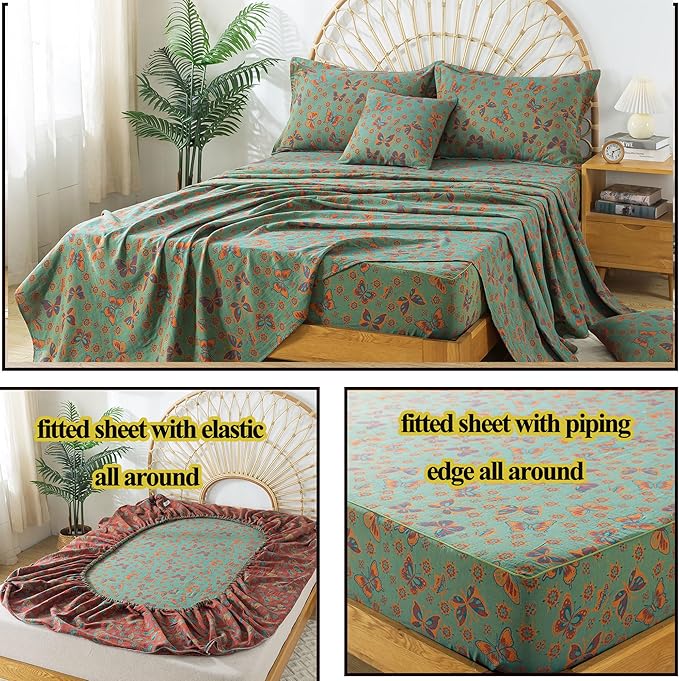 100% Cotton Bed Sheet Set - King - 4 Piece