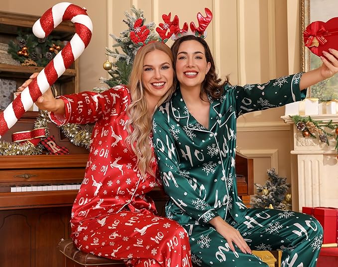 Women's Satin Pajama Set - Long Sleeve - 2 Piece