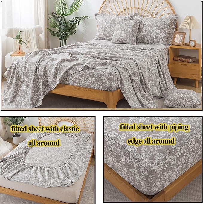 100% Cotton Bed Sheet Set - King - 4 Piece