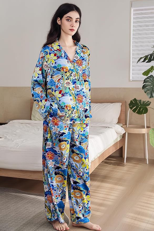 Satin Pajama Set - Long Sleeve - 2 Piece