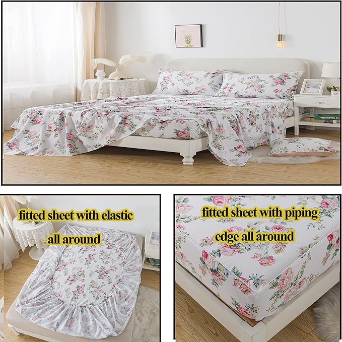 100% Cotton Bed Sheet Set - Twin XL - 4 Piece