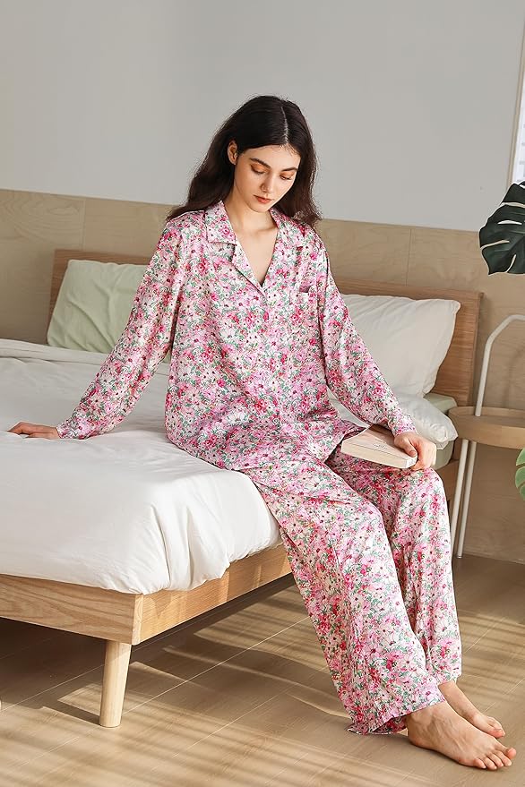Satin Pajama Set - Long Sleeve - 2 Piece