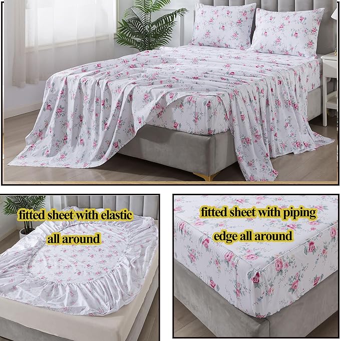 100% Cotton Bed Sheet Set - California King - 4 Piece
