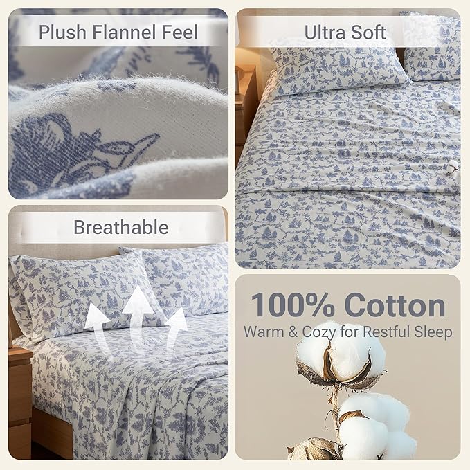 100% Cotton Bed Sheet Set - Full - 4 Piece