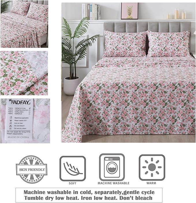 100% Cotton Bed Sheet Set - Twin - 4 Piece