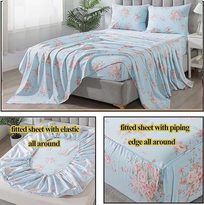 100% Cotton Bed Sheet Set - Twin - 4 Piece