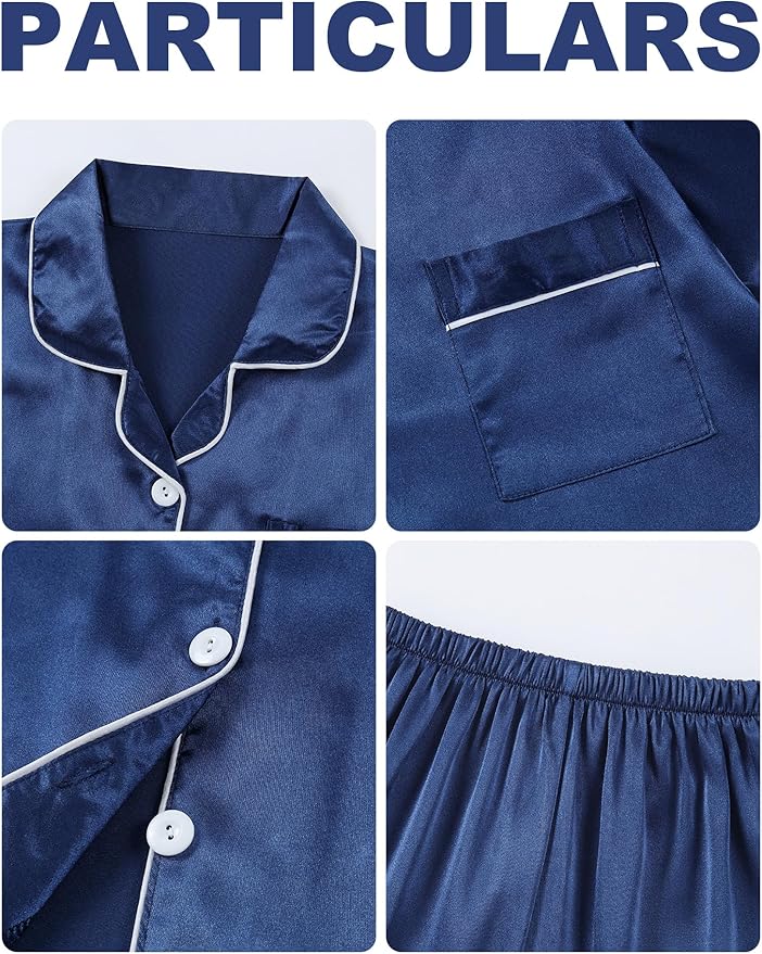 Satin Pajama Set - Short Sleeve - 2 Piece