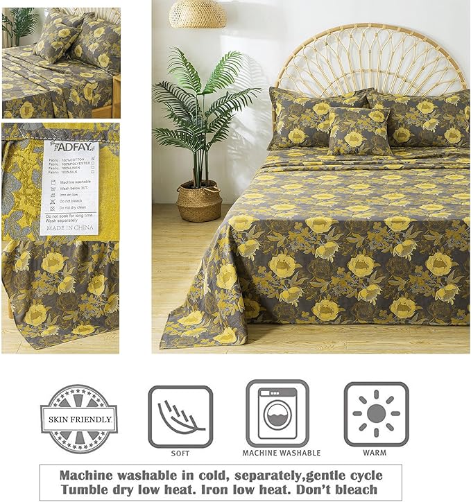 100% Cotton Bed Sheet Set - King - 4 Piece