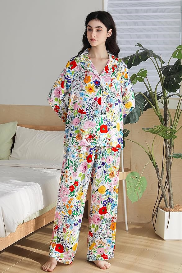 Satin Pajama Set - Long Sleeve - 2 Piece