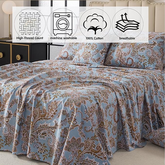 100% Cotton Bed Sheet Set - King - 4 Piece
