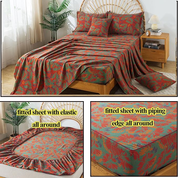 100% Cotton Bed Sheet Set - King - 4 Piece