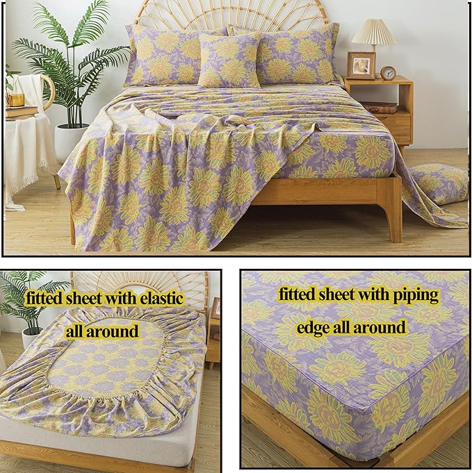 100% Cotton Bed Sheet Set - King - 4 Piece