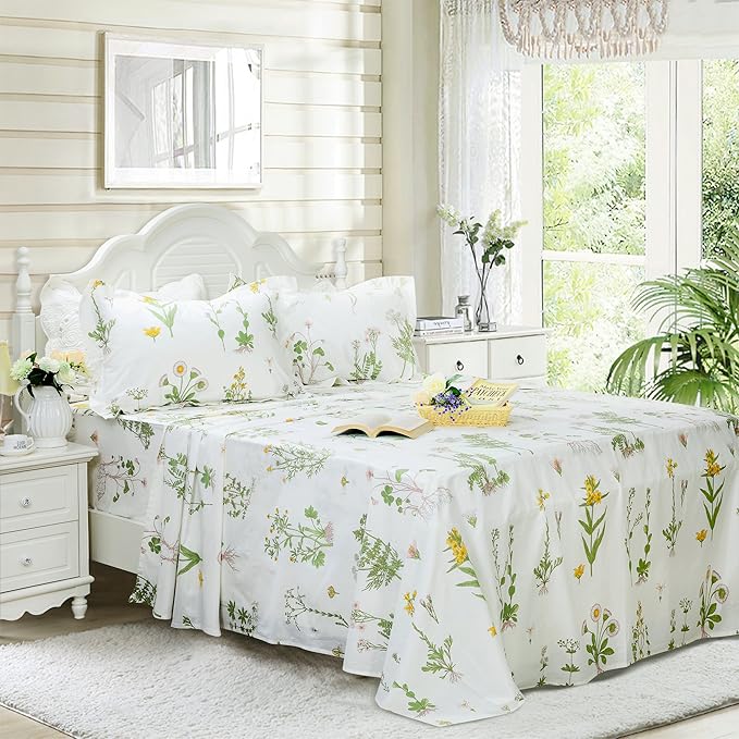 100% Cotton Hypoallergenic Bed Sheet Set - Queen - 4 Piece