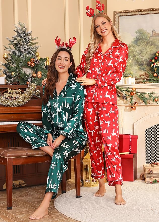 Women's Satin Pajama Set - Long Sleeve - 2 Piece