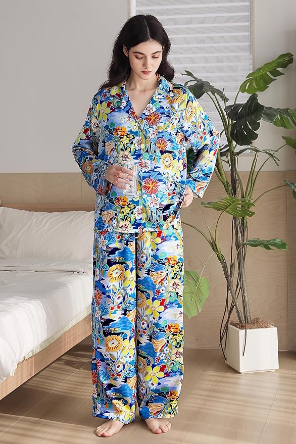 Satin Pajama Set - Long Sleeve - 2 Piece