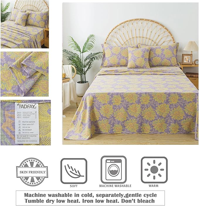 100% Cotton Bed Sheet Set - King - 4 Piece