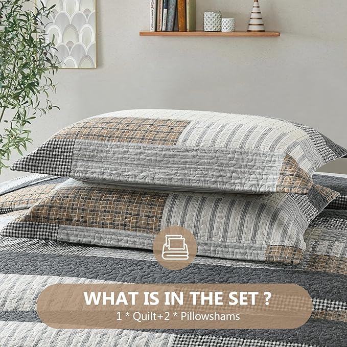 100% Cotton Quilt Set - King - 3 Piece