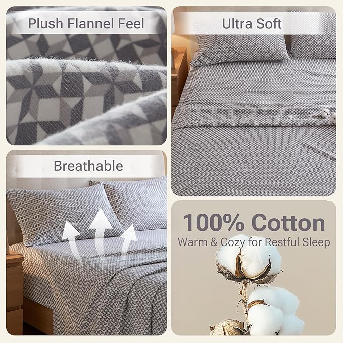 100% Cotton Bed Sheet Set - King - 4 Piece