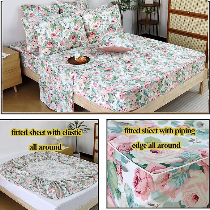 100% Cotton Bed Sheet Set - King - 4 Piece
