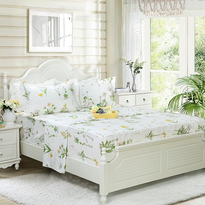 100% Cotton Hypoallergenic Bed Sheet Set - Queen - 4 Piece