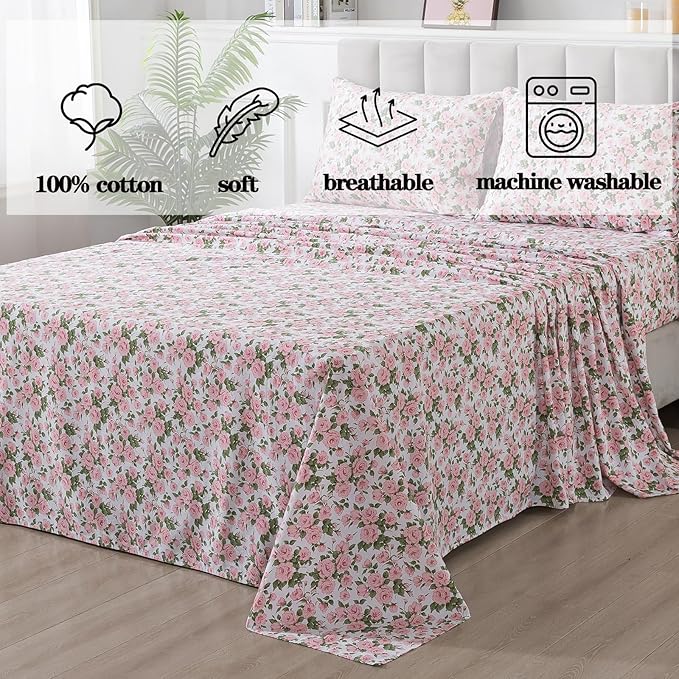 100% Cotton Bed Sheet Set - King - 4 Piece