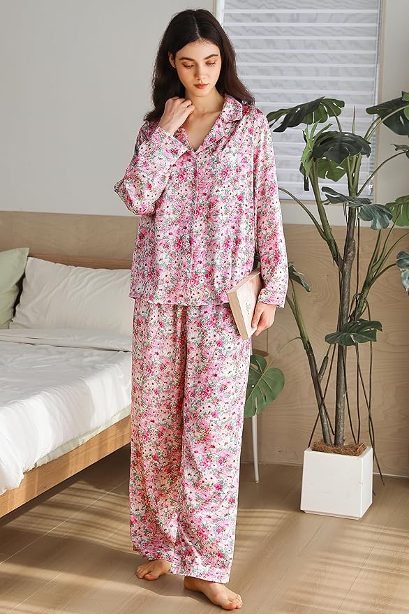 Satin Pajama Set - Long Sleeve - 2 Piece