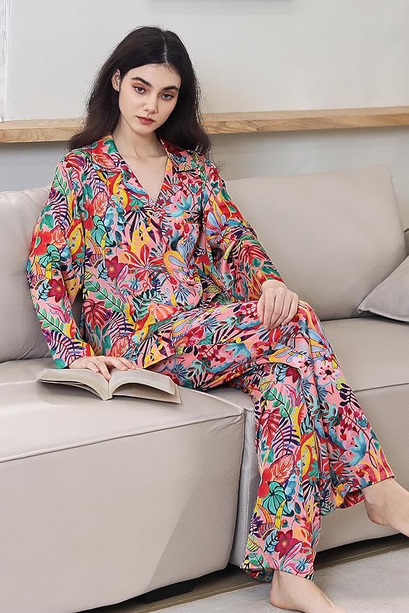 Satin Pajama Set - Long Sleeve - 2 Piece