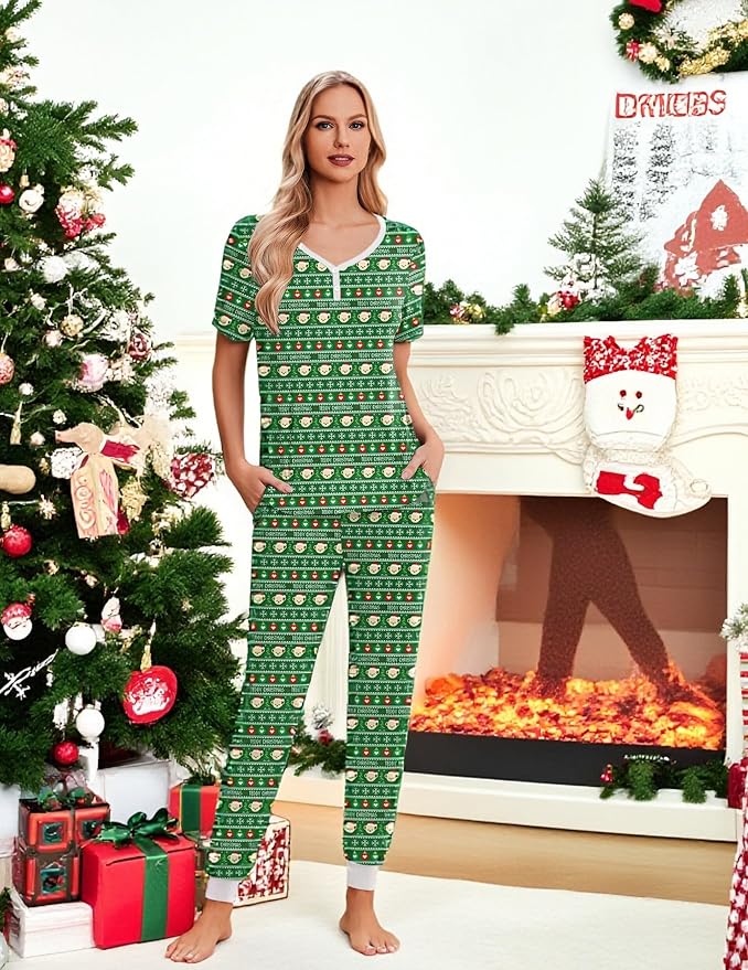Women's Pants Pajama Set - Short Sleeve - 2 Piece
