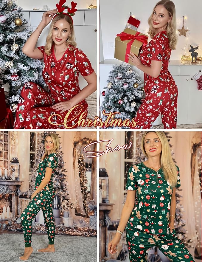 Women's Pants Pajama Set - Short Sleeve - 2 Piece