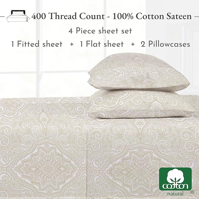 100% Cotton Bed Sheet Set - California King - 4 Piece