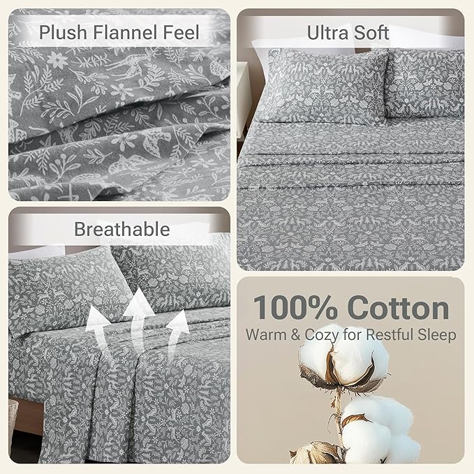 100% Cotton Bed Sheet Set - King - 4 Piece