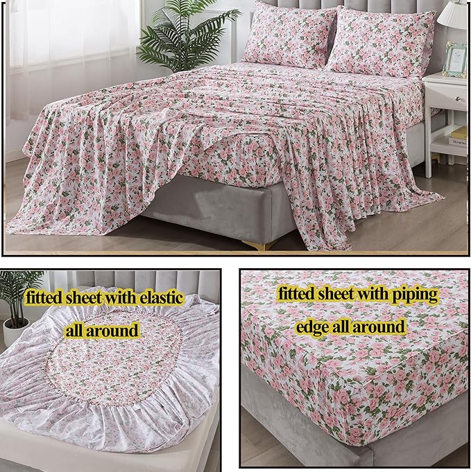 100% Cotton Bed Sheet Set - Full - 4 Piece