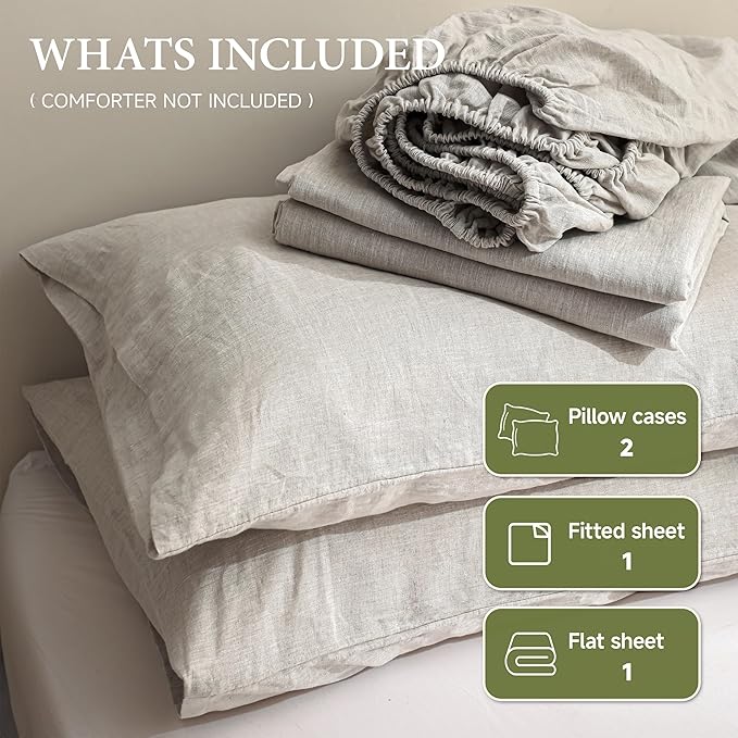 Linen Bed Sheet Set - Queen - 4 Piece