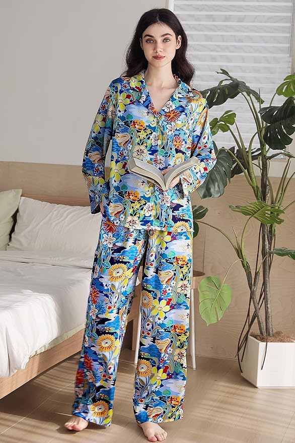 Satin Pajama Set - Long Sleeve - 2 Piece