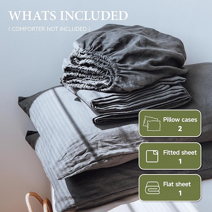 Linen Bed Sheet Set - Full - 4 Piece