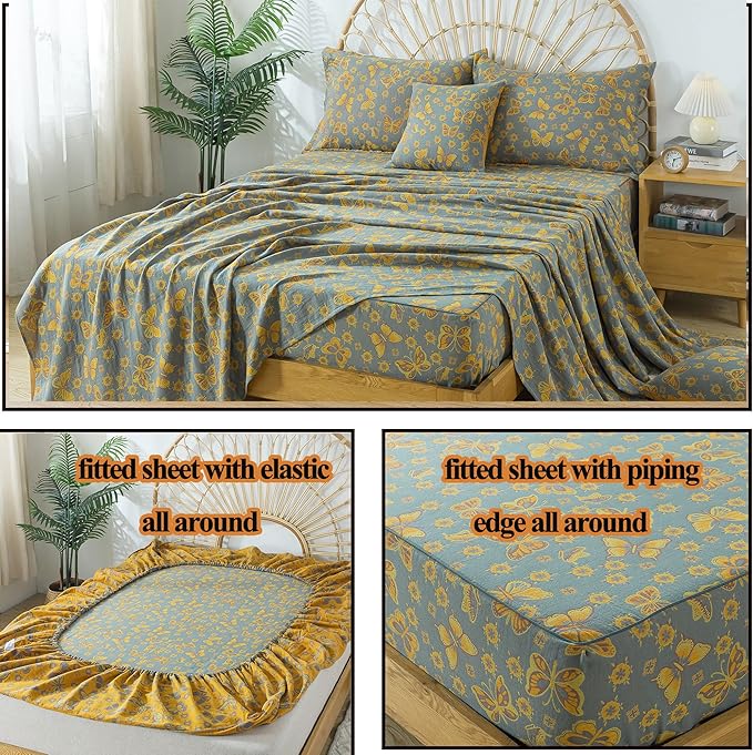 100% Cotton Bed Sheet Set - Queen - 4 Piece