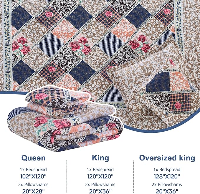100% Cotton Bedding Set - Queen - 102 x 120 in - 3 Piece
