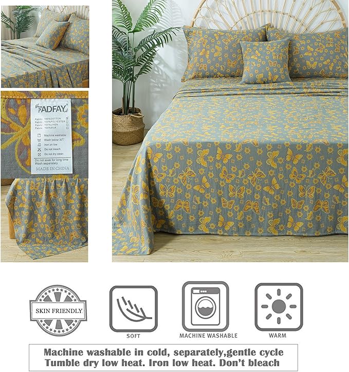 100% Cotton Bed Sheet Set - Queen - 4 Piece