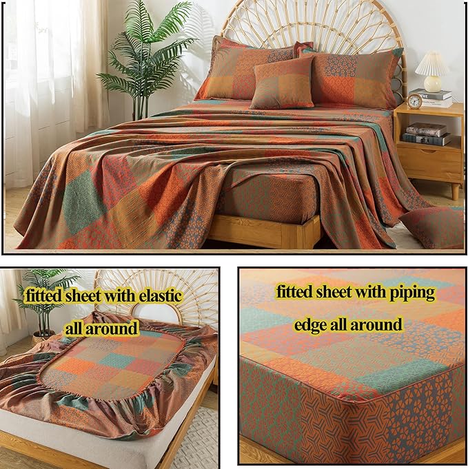 100% Cotton Bed Sheet Set - King - 4 Piece