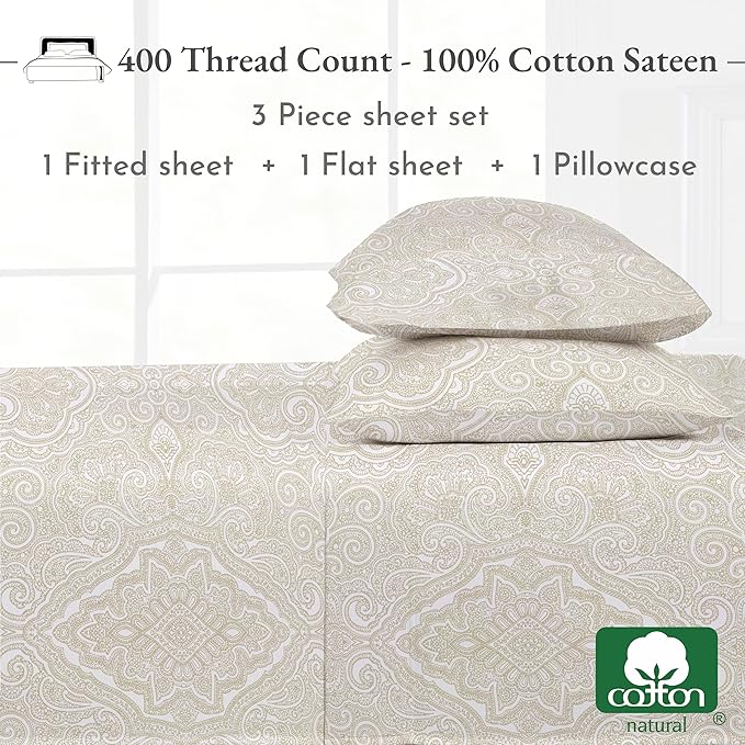 100% Cotton Bed Sheet Set - Twin XL - 3 Piece