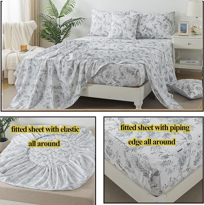 100% Cotton Bed Sheet Set - Full - 4 Piece