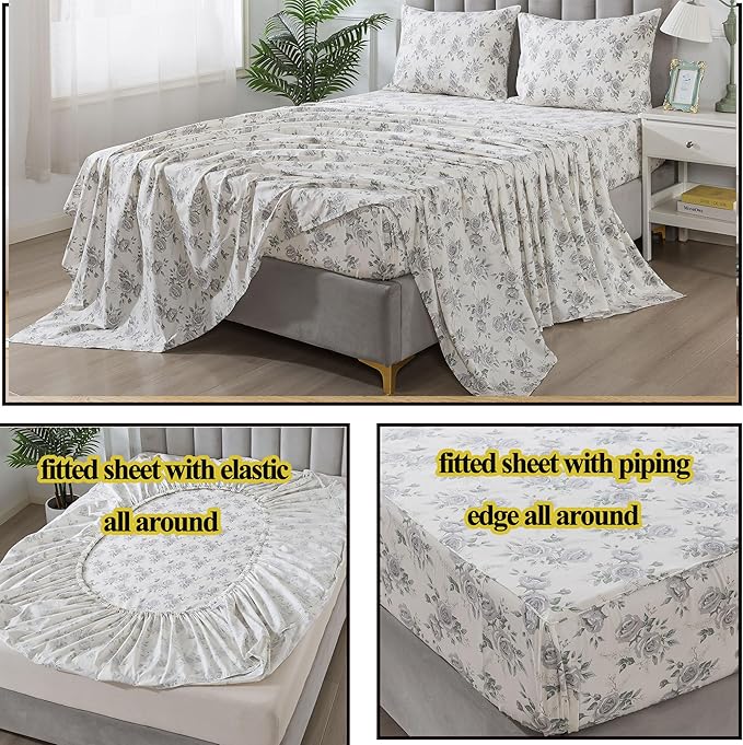 100% Cotton Bed Sheet Set - California King - 4 Piece