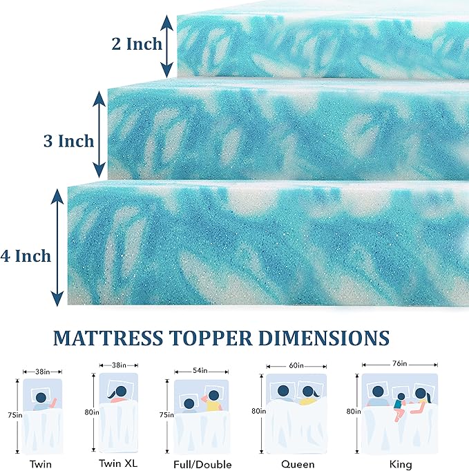 Memory Foam Cooling Mattress Topper - California King